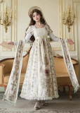 Unknown Star -Sacred Coronation- Elegant High Waist Retro Classic Vintage Lolita OP Dress, Necklace and Shawl