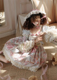 Honey Machine -Victoria Cake- Retro Classic Lolita OP Dress, Bonnet and Necklace