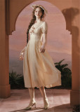 LaceMade -Sunset Rose- V Neck Victorian French Retro Classic Vintage Homecoming Bithday Party Prom Casual Lolita Dress
