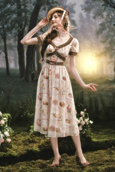 LaceMade -The Swing Song- Sweetheart Neck Romantic Countryside French Retro Classic Vintage Lace Casual Lolita Dress