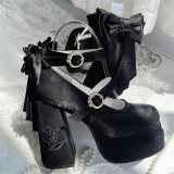 Floating Bell Lily - Elegant Round Toes Bow Mary Jane Platform High Chunky Heel Sweet Classic Lolita Shoes