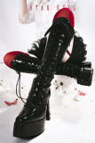EvilStar -The Evil Mitch's Gift- Knee High Lace Genuine Leather Platform High Chunky Pointed Toe Gothic Lolita Boots