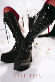 EvilStar -The Evil Mitch's Gift- Knee High Lace Genuine Leather Platform High Chunky Pointed Toe Gothic Lolita Boots