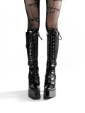 EvilStar -The Evil Mitch's Gift- Knee High Lace Genuine Leather Platform High Chunky Pointed Toe Gothic Lolita Boots