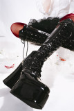 EvilStar -The Evil Mitch's Gift- Knee High Lace Genuine Leather Platform High Chunky Pointed Toe Gothic Lolita Boots