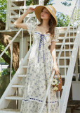 LaceMade -Blue Wisteria in Spring Wilds- French Retro Vintage Classic Countryside Casual Lolita Dress