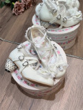 Strawberry Love - Kawaii Cute Lace Bow Cross Strap Heart Buckle Round Toe Strawberry Heel Sweet Mary Jane Lolita Shoes