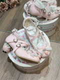 Strawberry Love - Kawaii Cute Lace Bow Cross Strap Heart Buckle Round Toe Strawberry Heel Sweet Mary Jane Lolita Shoes