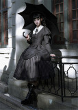 Lingxi -Striped Chronicles- Preppy Gothic Lolita Topwear, Skirt, Necktie and Hairclips
