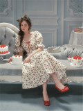 LaceMade -Strawberry Paradise- European French Countryside Cotton Square Neck Floral Retro Vintage Casual Lolita Dress