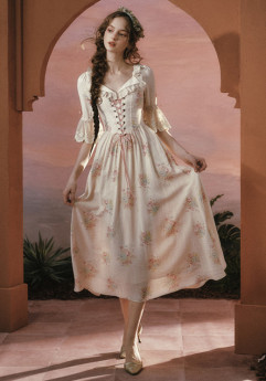 LaceMade -Palm Garden- Floral European French Homecoming Prom Evening Birthday Party Retro Classic Countryside Casual Lolita Dress