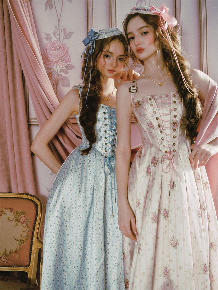 LaceMade -Afternoon Sweet Tea- Corset Square Neckline European French Homecoming Prom Evening Birthday Party Sweet Retro Classic Casual Lolita Dress (
