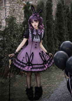 BlackShamrock -Weird Magic Rabbit- Sweet Gothic Lolita OP Dress, Rabbit Hat and A Back Bow Tailing