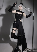 Unknown Star -Dance Party Thief- Gothic Ouji Boystyle Lolita Jumpsuit with Leg Belts, Shorts and Arm Sleeves Set