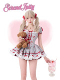 Cute Kawaii Harajuku Blue Plaid Dress and Red Bloomer