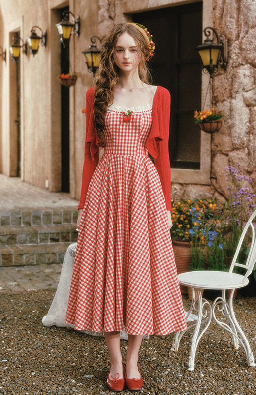 LaceMade -Afternoon Berries Tea- French Countryside Homecoming Birthday Prom Party Plaid Casual Lolita Dress and Bolero
