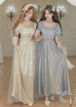 Moonlight Amber - High Waist Pearl Fench Palace Empire Birthday Homecoming Evening Prom Party Retro Vintage Classic Casual Lolita OP Dress