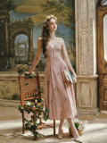 LaceMade -Letters from the Rose- Retro Vintage French Countryside Chiffon V Neck Casual Lolita Dress