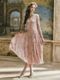 LaceMade -Letters from the Rose- Retro Vintage French Countryside Chiffon V Neck Casual Lolita Dress
