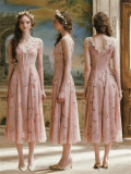 LaceMade -Letters from the Rose- Retro Vintage French Countryside Chiffon V Neck Casual Lolita Dress