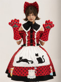 Teacup Meow - Polka Dot Retro Sweet Lolita OP Dress, Apron, Hat and Gloves
