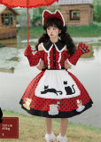 Teacup Meow - Polka Dot Retro Sweet Lolita OP Dress, Apron, Hat and Gloves