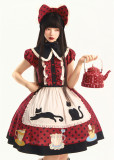 Teacup Meow - Polka Dot Retro Sweet Lolita OP Dress, Apron, Hat and Gloves