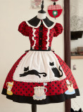 Teacup Meow - Polka Dot Retro Sweet Lolita OP Dress, Apron, Hat and Gloves