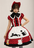 Teacup Meow - Polka Dot Retro Sweet Lolita OP Dress, Apron, Hat and Gloves