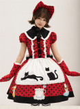 Teacup Meow - Polka Dot Retro Sweet Lolita OP Dress, Apron, Hat and Gloves