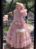 Pink Rose - Ballet Princess Classic Lolita Topwear, Skirt, Overskirt and Hat Set
