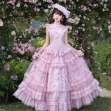 Pink Rose - Ballet Princess Classic Lolita Topwear, Skirt, Overskirt and Hat Set