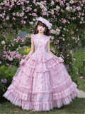 Pink Rose - Ballet Princess Classic Lolita Topwear, Skirt, Overskirt and Hat Set