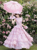 Pink Rose - Ballet Princess Classic Lolita Topwear, Skirt, Overskirt and Hat Set
