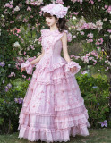Pink Rose - Ballet Princess Classic Lolita Topwear, Skirt, Overskirt and Hat Set