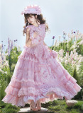 Pink Rose - Ballet Princess Classic Lolita Topwear, Skirt, Overskirt and Hat Set