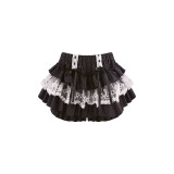 Cute Kawaii Harajuku White Polka Dot Print Topwear and Black Polka Dot Tiered Skirt