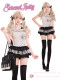 Cute Kawaii Harajuku White Polka Dot Print Topwear and Black Polka Dot Tiered Skirt