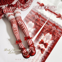 Red Maria -Sweet Popcorn- Bowknot Print Sweet Lolita Tights