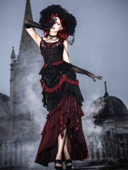 Bone Rot Bloom - Retro Gothic Lolita Topwear, Long Skirt, Overskirt and Necklace Set