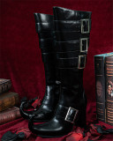 Just About Vintage - Genuine Leather Pointed Toe Chunky High Heel Calf Length Gothic Witch Lolita Boots Shoes