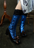 Just About Vintage - Genuine Leather Chunky Heel Calf Length European Retro Vintage Palace Victorian Lolita Boots Shoes