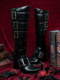 Just About Vintage - Genuine Leather Pointed Toe Chunky High Heel Calf Length Gothic Witch Lolita Boots Shoes