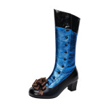 Just About Vintage - Genuine Leather Chunky Heel Calf Length European Retro Vintage Palace Victorian Lolita Boots Shoes