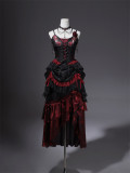 Bone Rot Bloom - Retro Gothic Lolita Topwear, Long Skirt, Overskirt and Necklace Set
