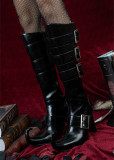 Just About Vintage - Genuine Leather Pointed Toe Chunky High Heel Calf Length Gothic Witch Lolita Boots Shoes
