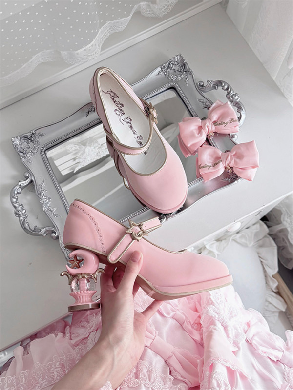 Crown of Stars and Moon - Detachable Bow Magic Wand Unique Shaped Heel Vintage Sweet Classic Lolita Shoes