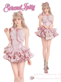 Summer Pink Doll Cute Kawaii Halter Dress and Bloomer Set