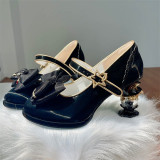 Crown of Stars and Moon - Detachable Bow Magic Wand Unique Shaped Heel Vintage Sweet Classic Lolita Shoes