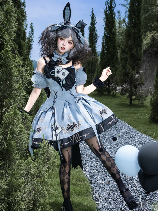 Unknown Star -The Clock Rabbit's Card Game- Sweet Gothic Lolita Dress Set